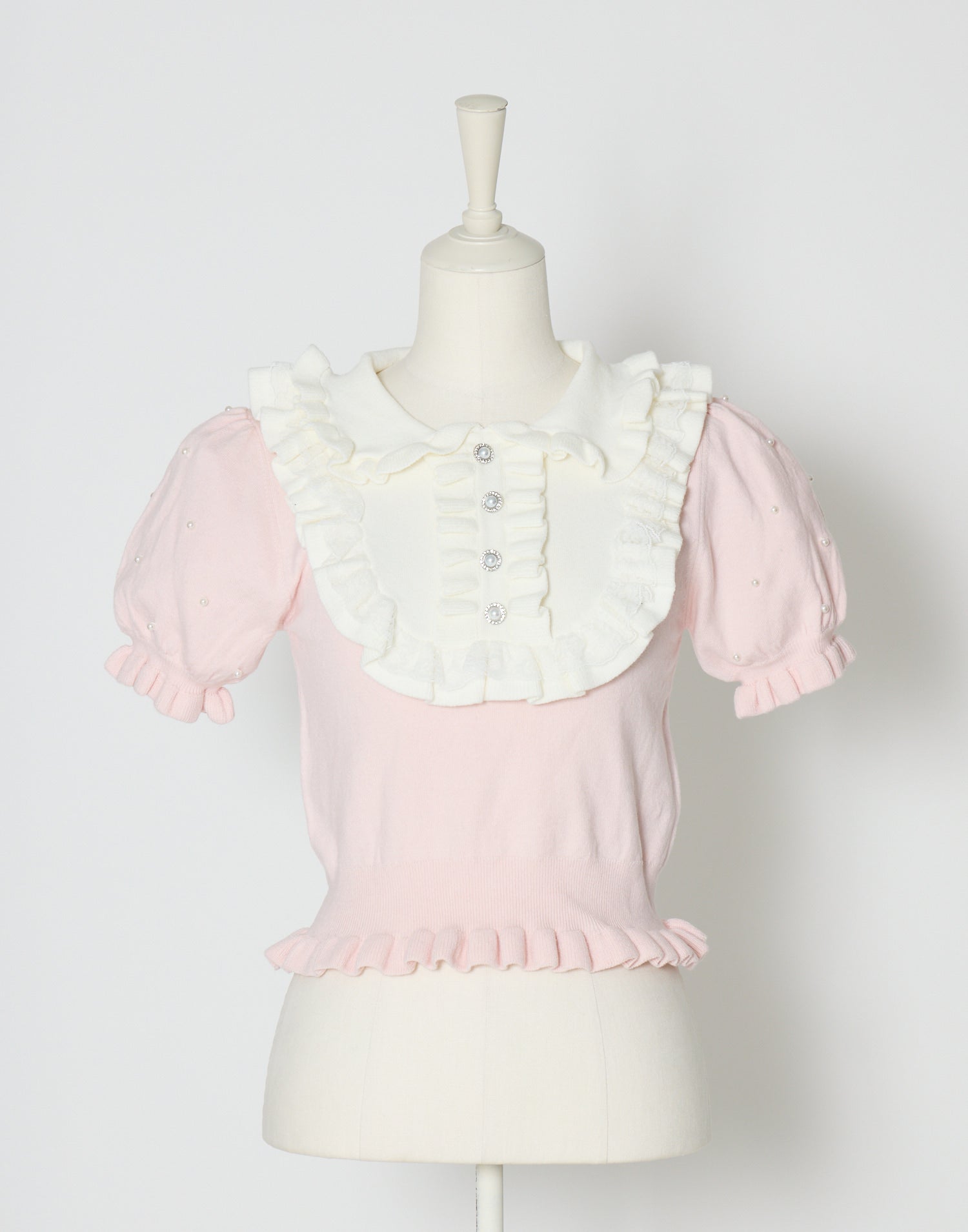 トップス babylclub Dolly frill top white F Dolly frill knit tops – mellfy memory