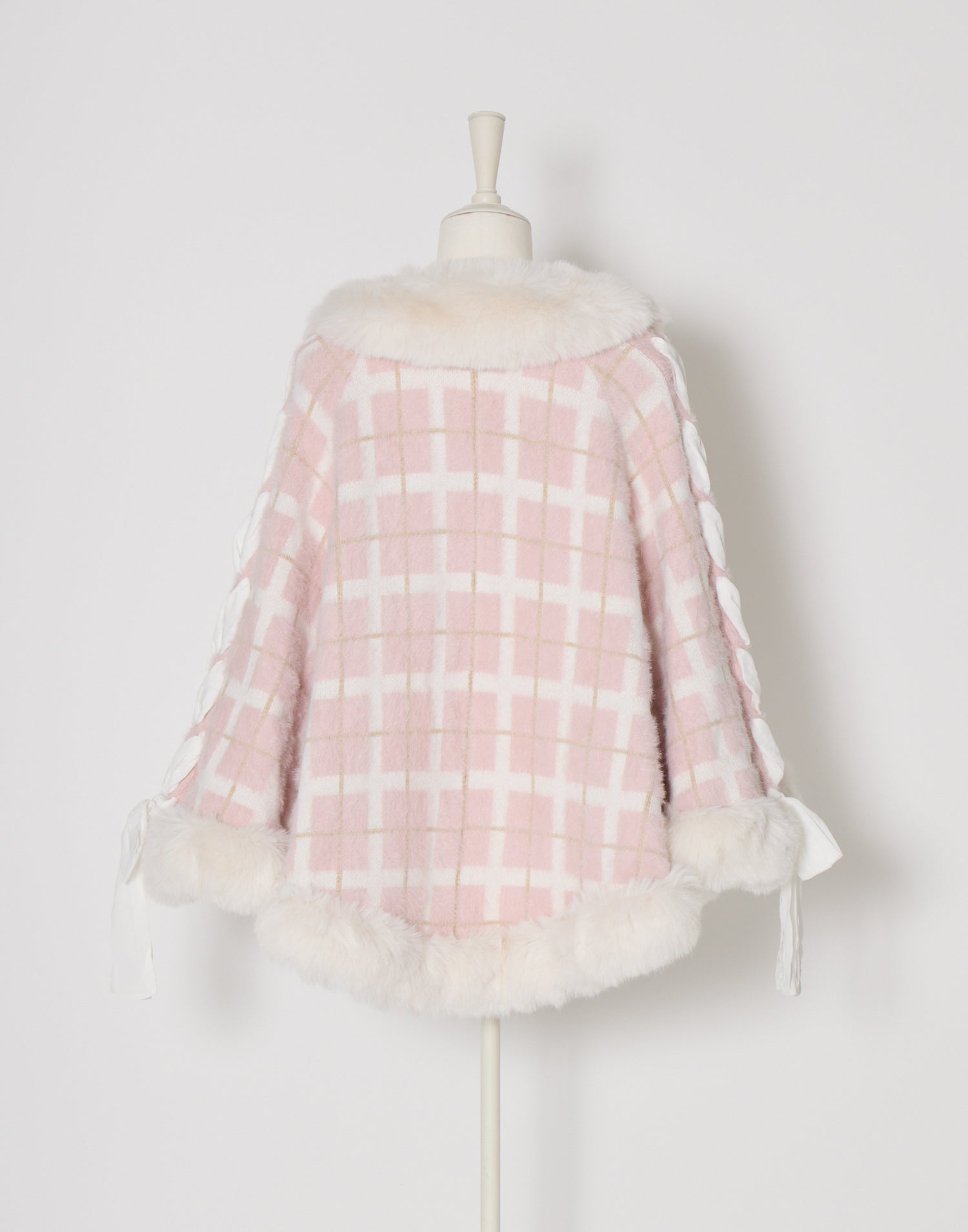 新品　mellfymemory ニットポンチョ Fluffy fur girl's check ニットポンチョ – mellfy memory