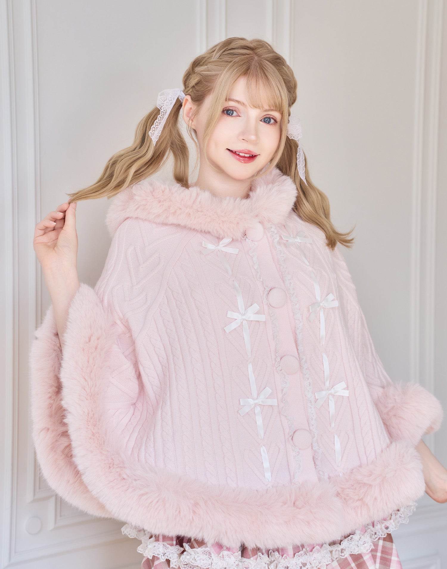 Fluffy Meringue Ribbon ニットポンチョ – mellfy memory