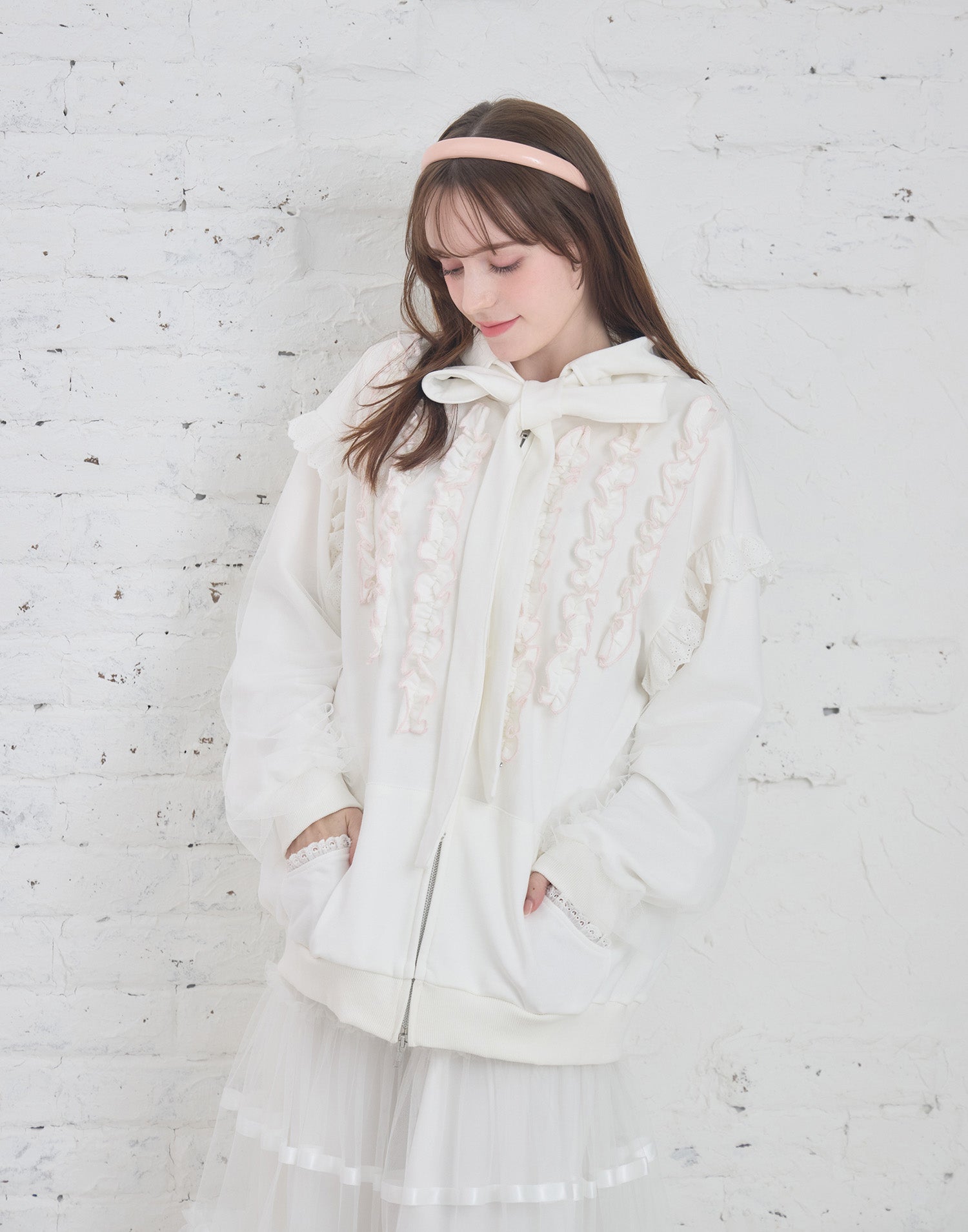 ribbon frill hood zip-up／Lolime – mellfy memory