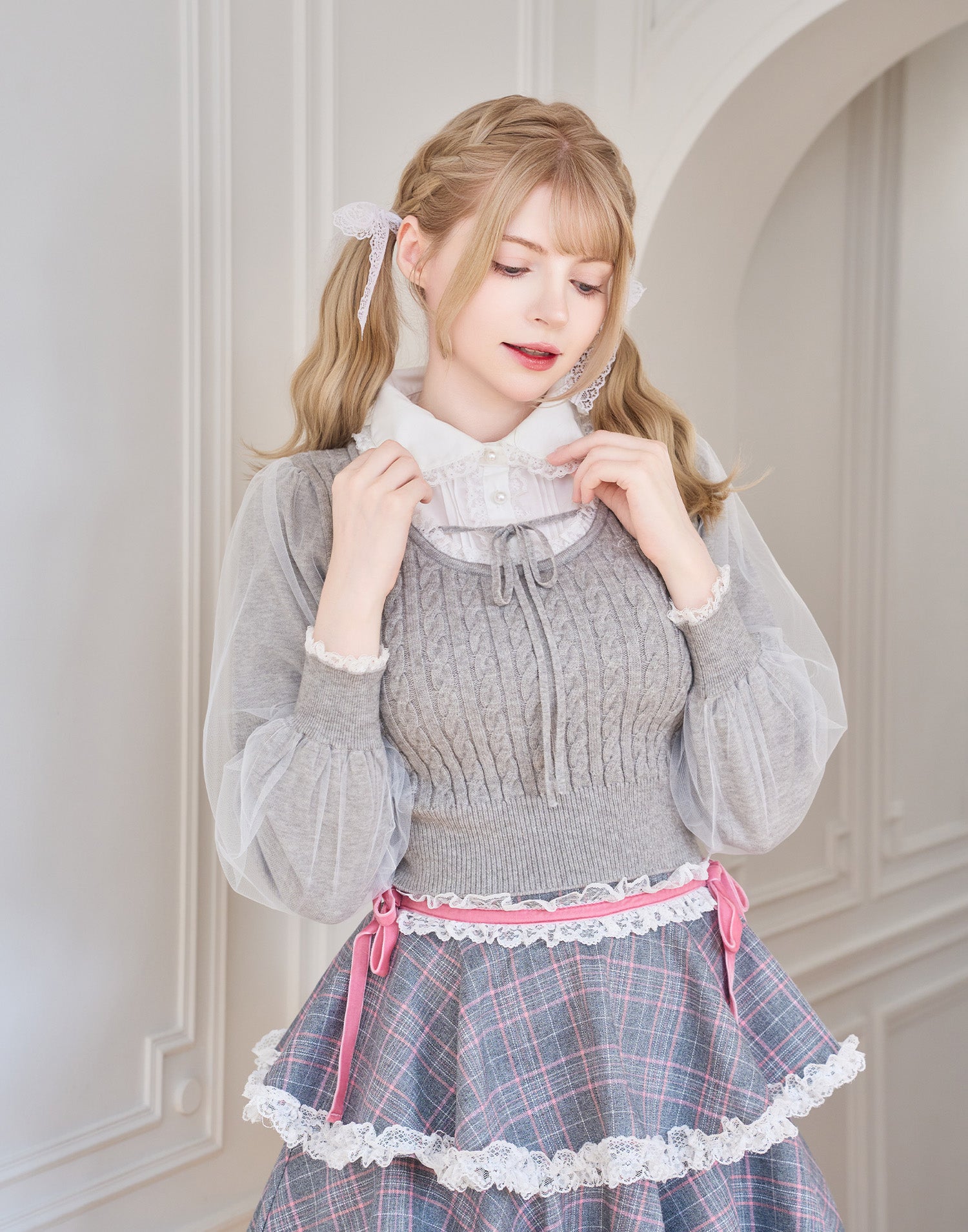 メルフィーメモリー　Girls Cable Knit Blouseトップス Girls Cable Knit Blouseトップス – mellfy memory