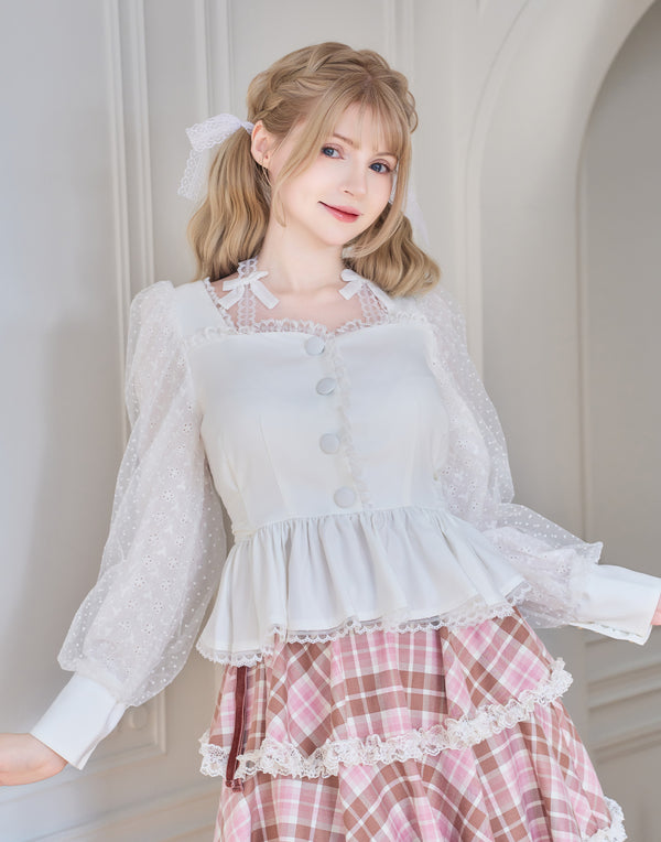 Sugar Lace Puff peplum ブラウス