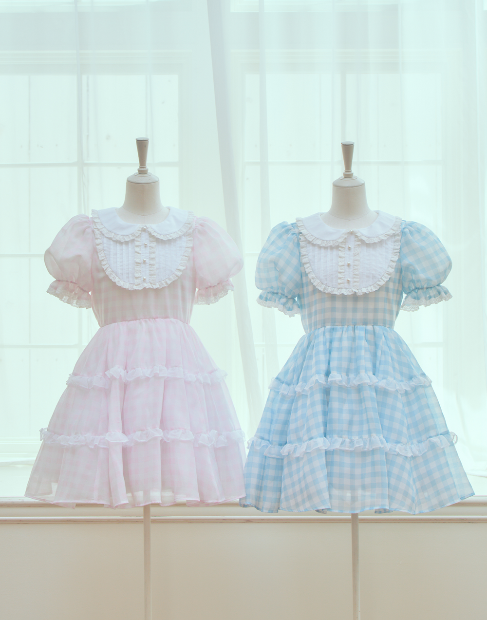 Milky gingham puff onepiece – mellfy memory