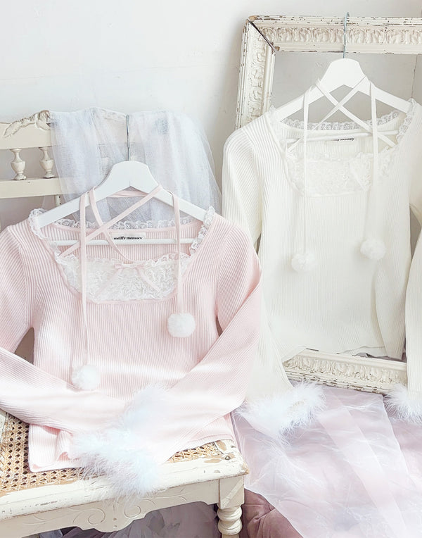【予約商品】Ribbon Pompom Choker Angel knit