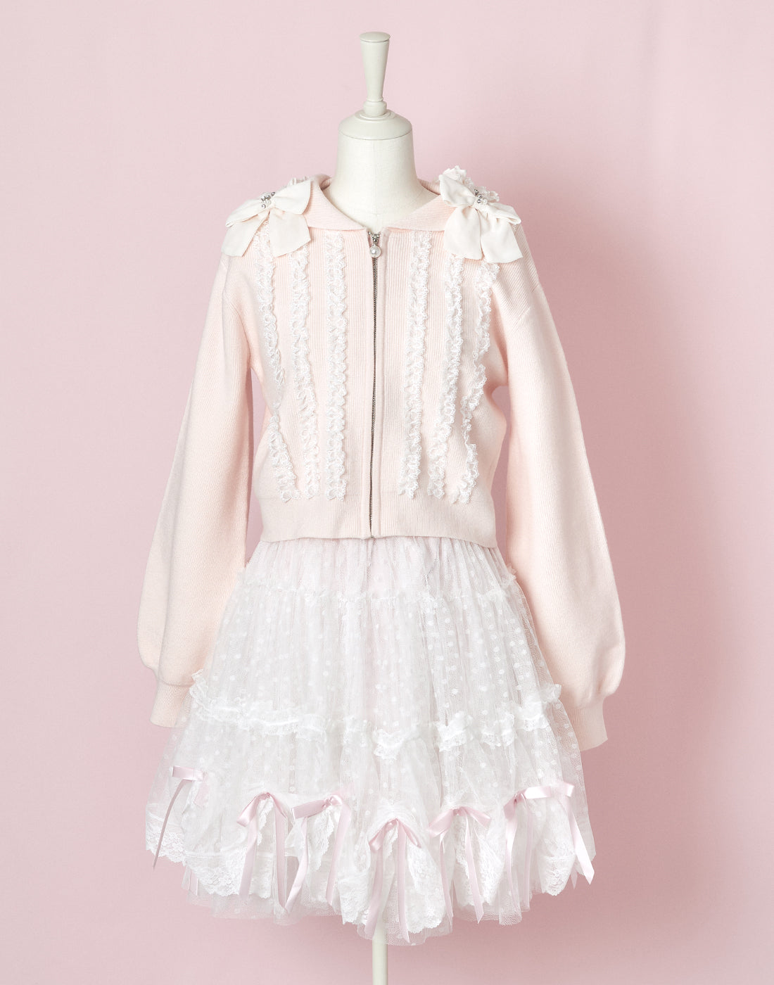 【10月発送】Ribbon ＆ lace ruffle headdress hoodie ニット