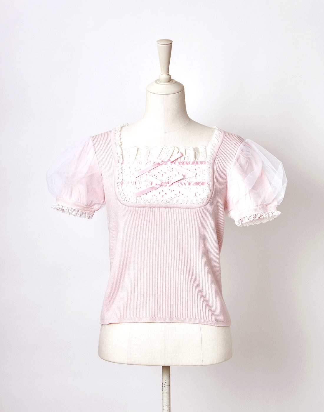 ニット セーター Cotton lace cute twin ribbon ニット レディース Cotton lace cute twin ribbon ニット – mellfy memory