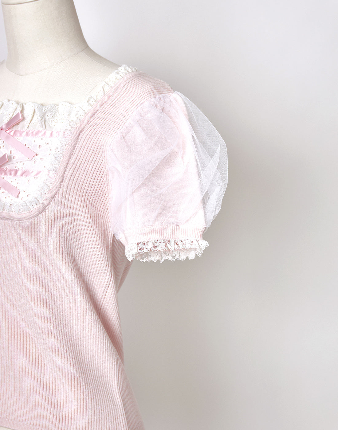 Cotton lace cute twin ribbon ニット – mellfy memory