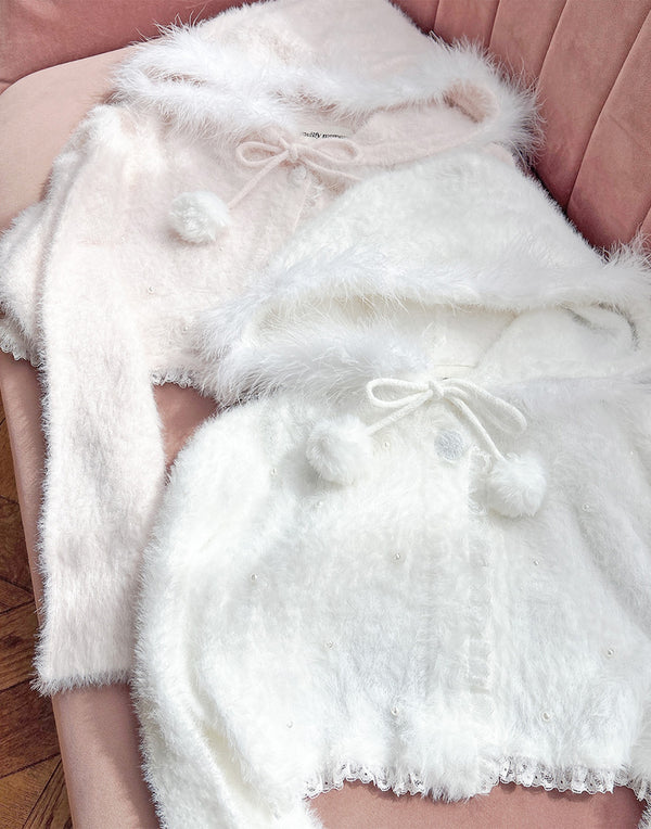 【予約商品】Fluffy pom-pom Angel hoodie cardigan