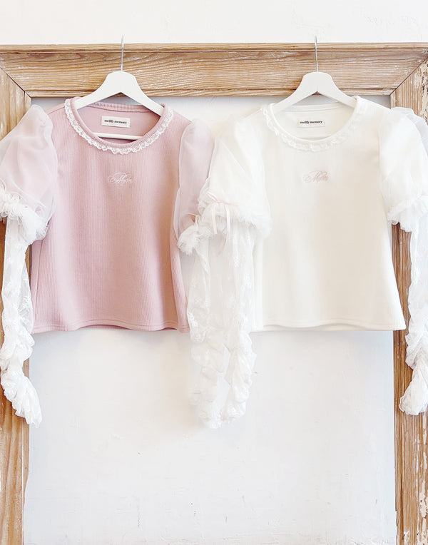 【予約商品】Feather Lace layered puff tops