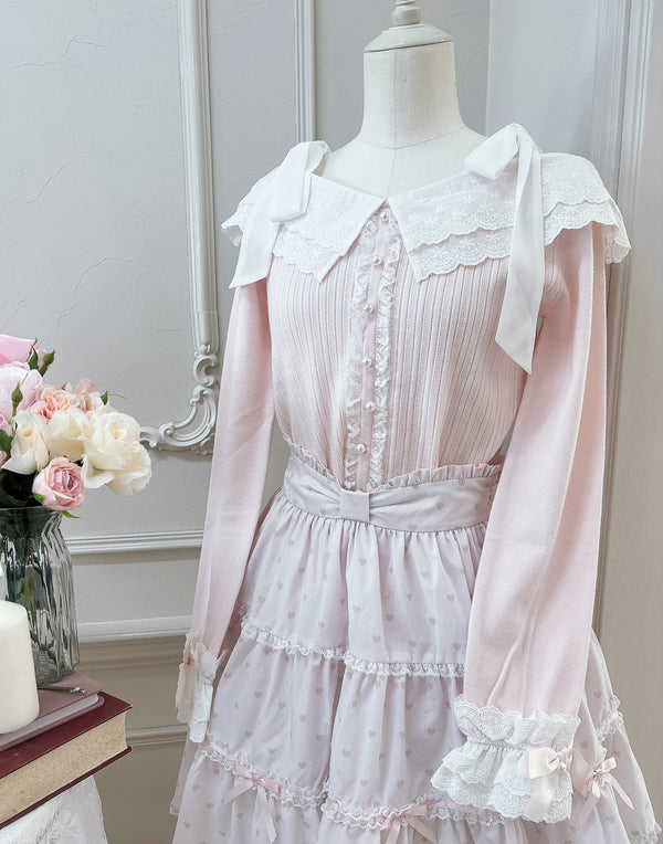 【9月下旬発送】Ruffle and lace cuff ribbon ニット