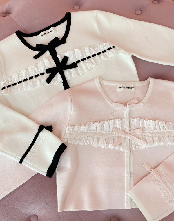 【9月下旬発送】Cotton lace and ribbon bicolor カーディガン