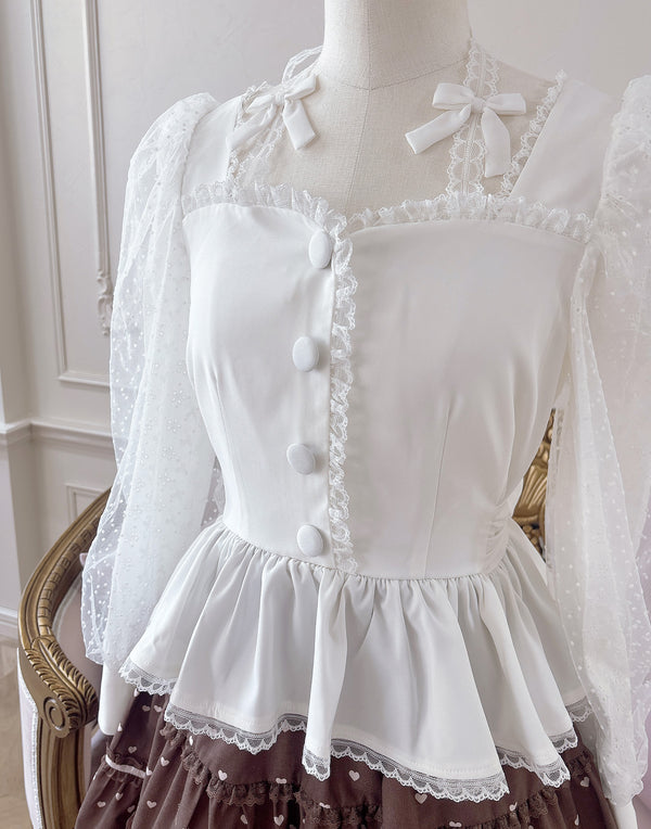 【9月下旬発送】Sugar Lace Puff peplum ブラウス