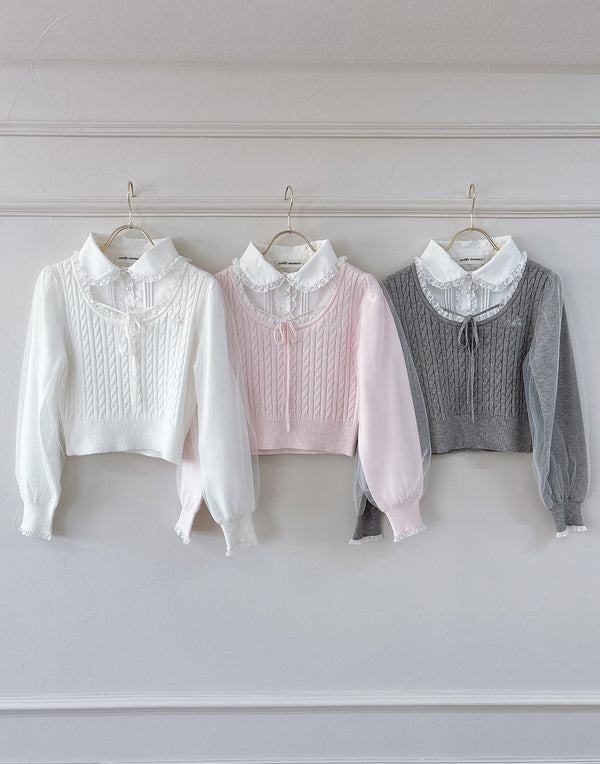 【9月下旬発送】Girls Cable Knit Blouseトップス