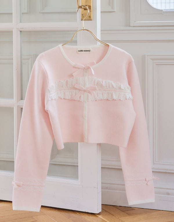 Cotton lace and ribbon bicolor カーディガン