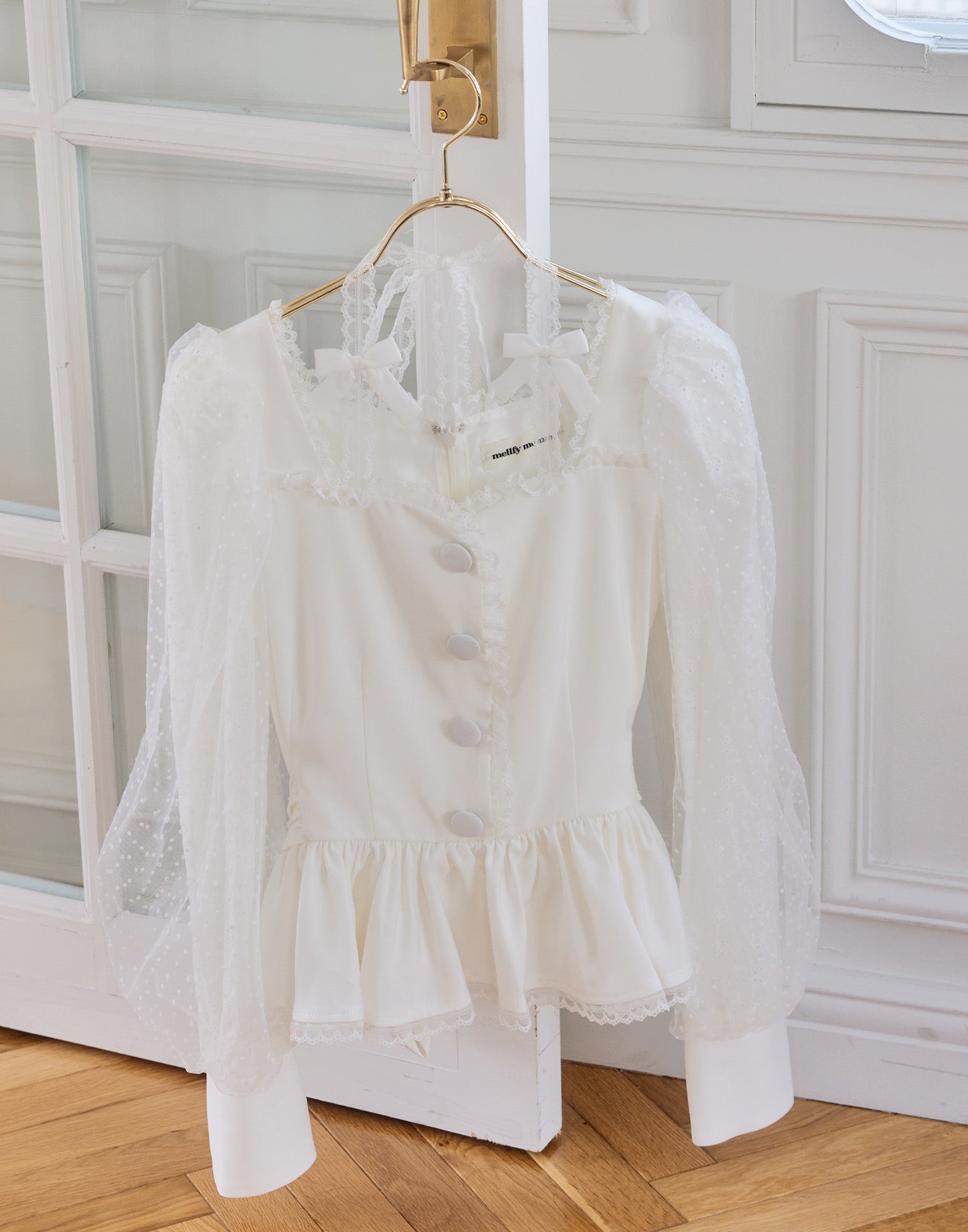Sugar Lace Puff peplum ブラウス – mellfy memory
