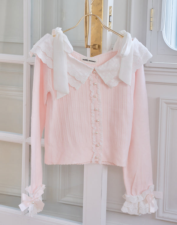 Ruffle and lace cuff ribbon ニット