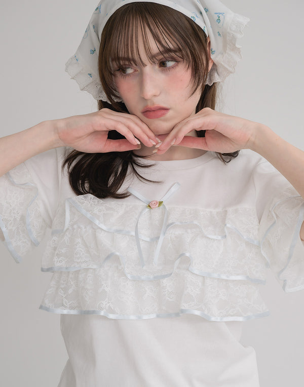 【POPUP SHOP先行販売】Tulle frill color piping T-shirt／Lolime（Mサイズ・LLサイズ展開）
