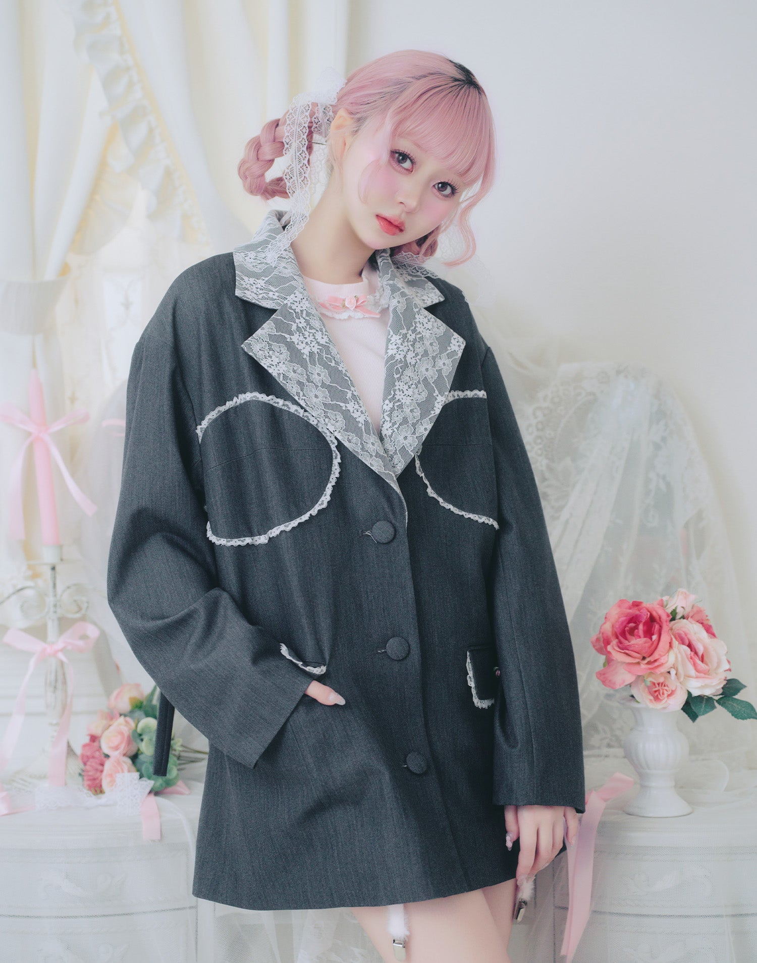 treat urself Retro lace jacket グレー treat urself Retro lace jacket グレー - メルカリ