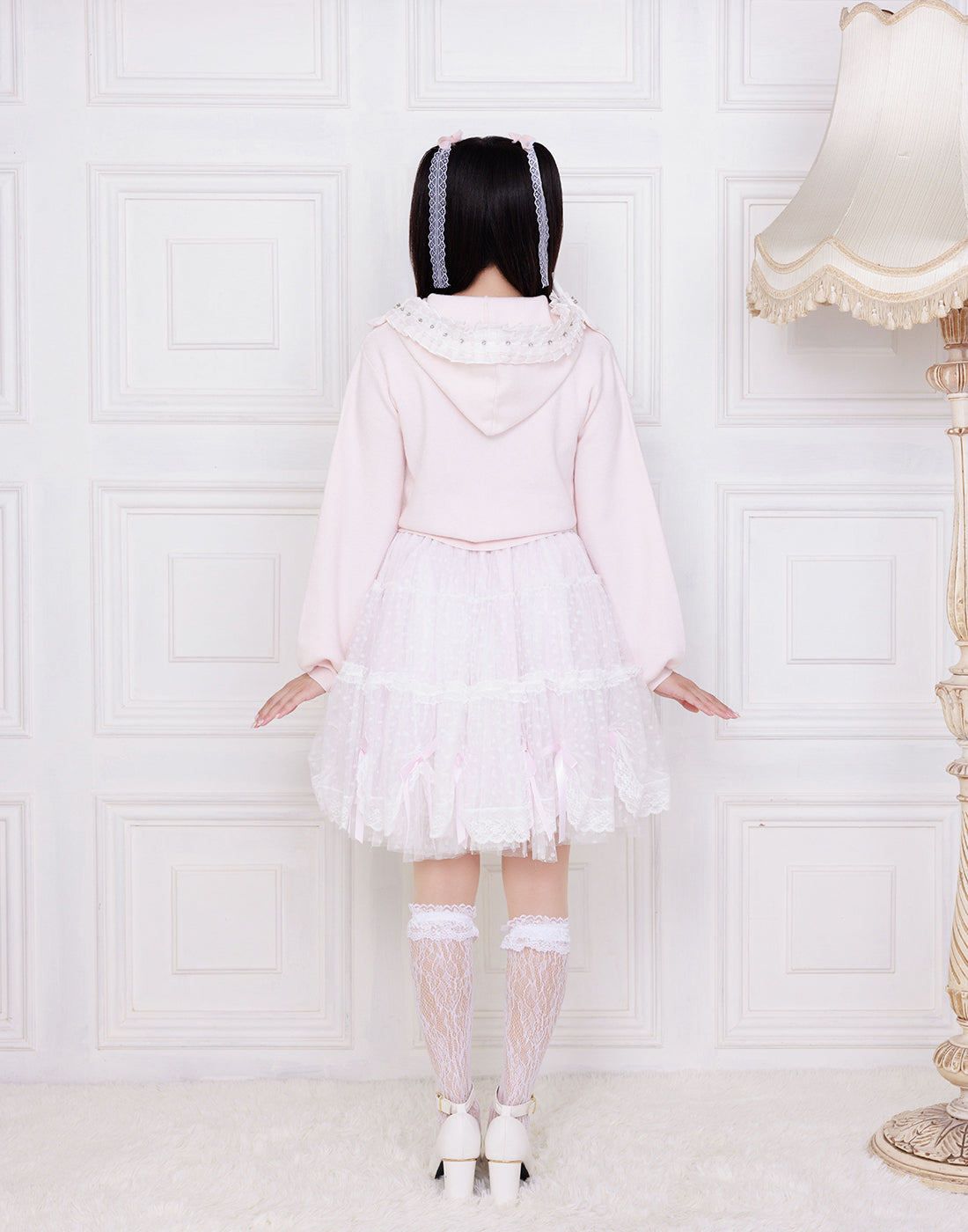 【10月発送】Ribbon ＆ lace ruffle headdress hoodie ニット