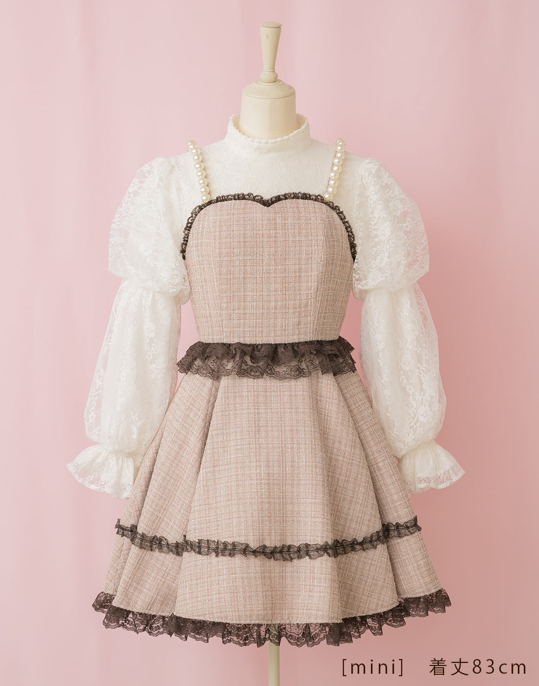 mellfymemory Sweet lace latte tweedワンピース