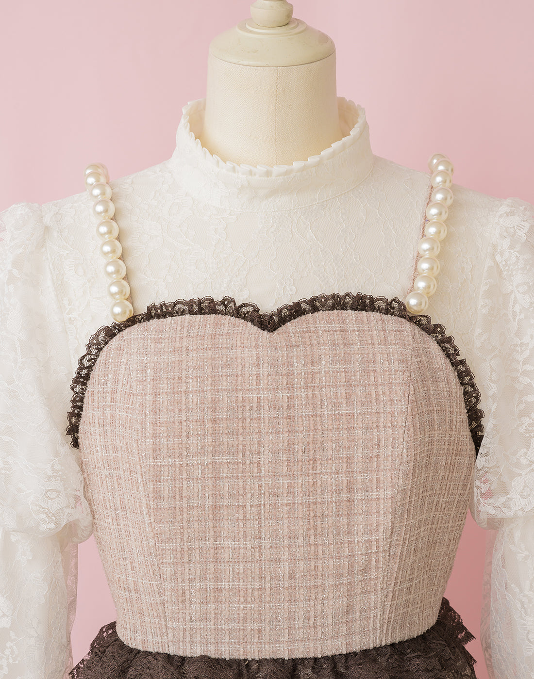 mellfymemory Sweet lace latte tweedワンピース