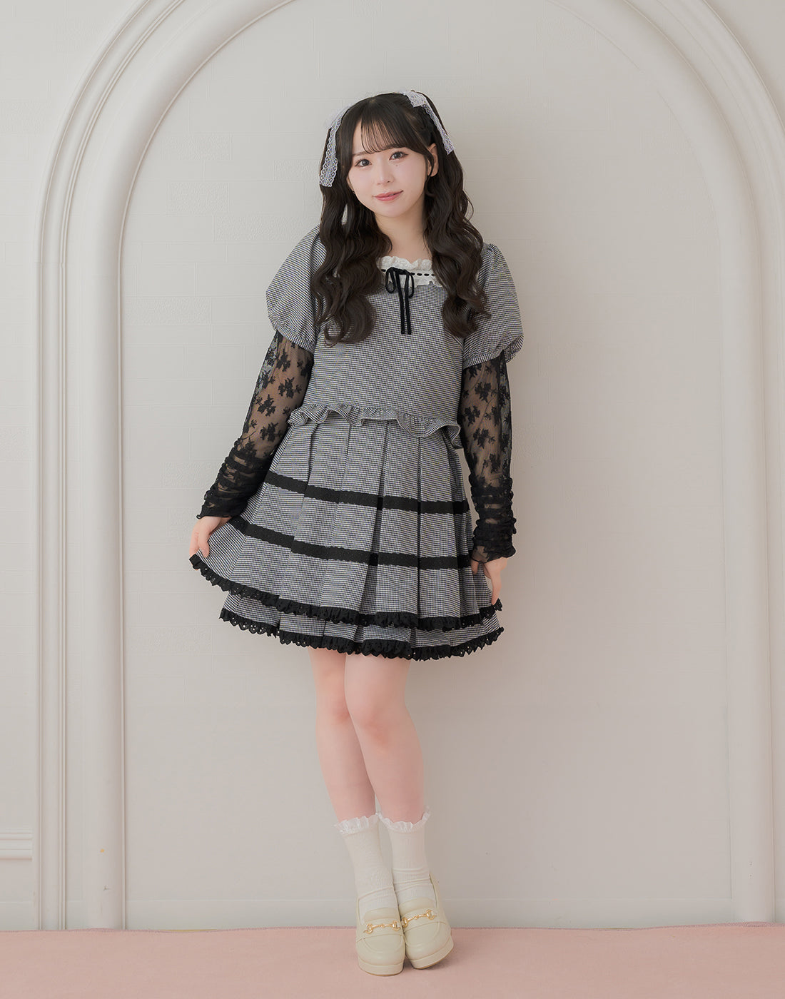 Like a doll classic check トップス