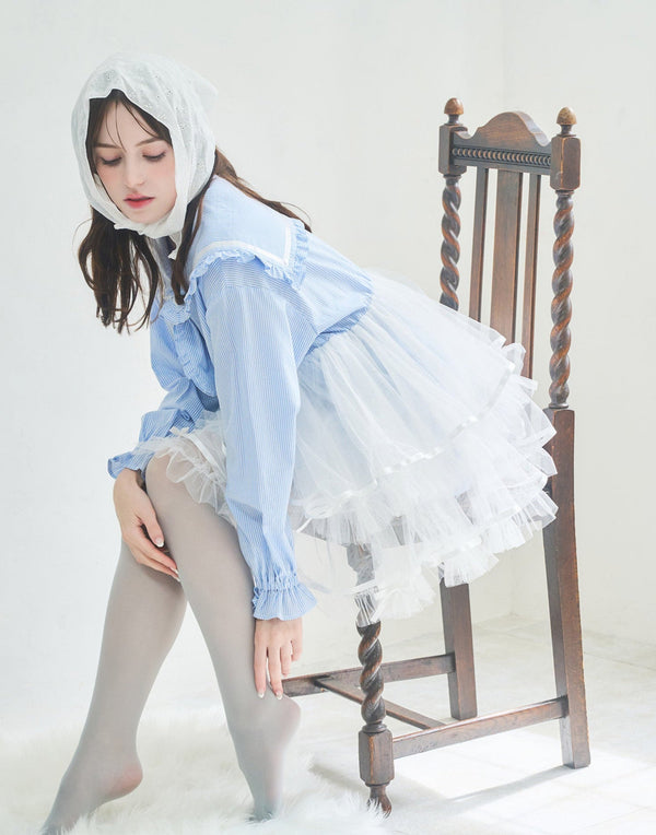 【9月2日(火)12時発売開始】Tulle & Stripe sailor tunic／Lolime（Mサイズ・LLサイズ展開）