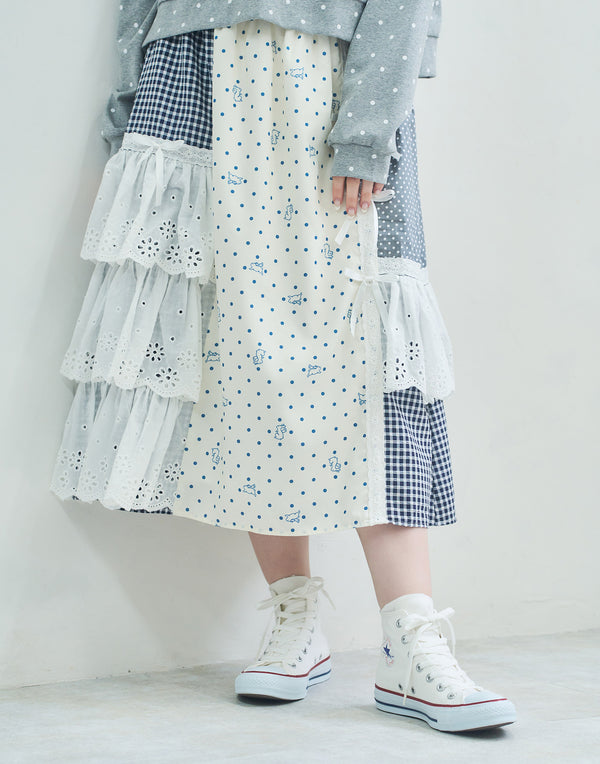 【9月2日(火)12時発売開始】angel bunny frill patchwork skirt／ Lolime（Mサイズ・LLサイズ展開）