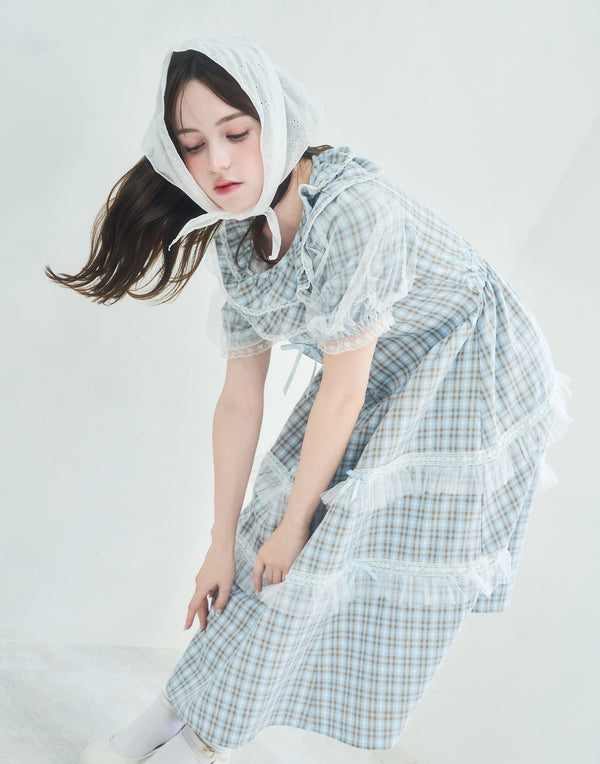 【9月2日(火)12時発売開始】check puff sleeve dress／Lolime（Mサイズ・LLサイズ展開）