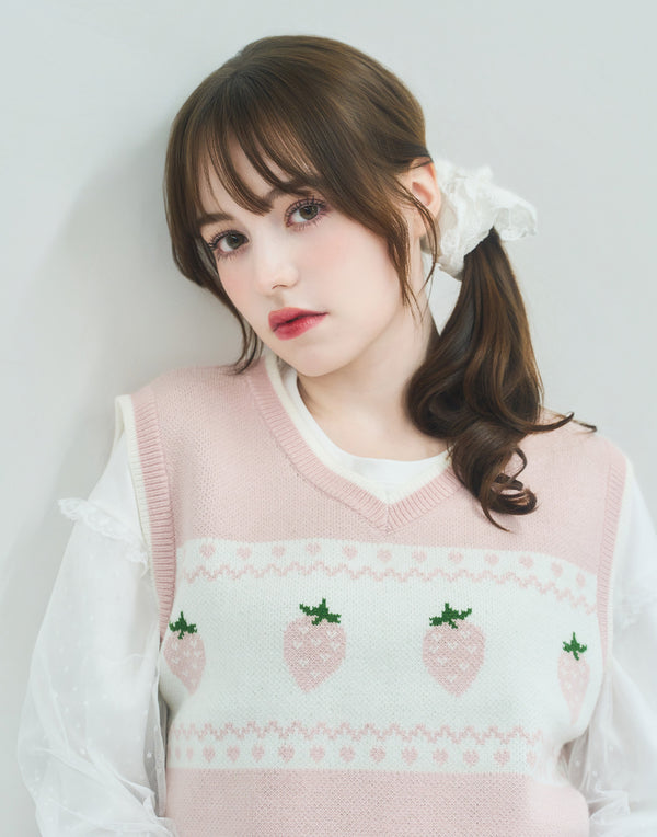【9月2日(火)12時発売開始】daydream strawberry knit vest／Lolime